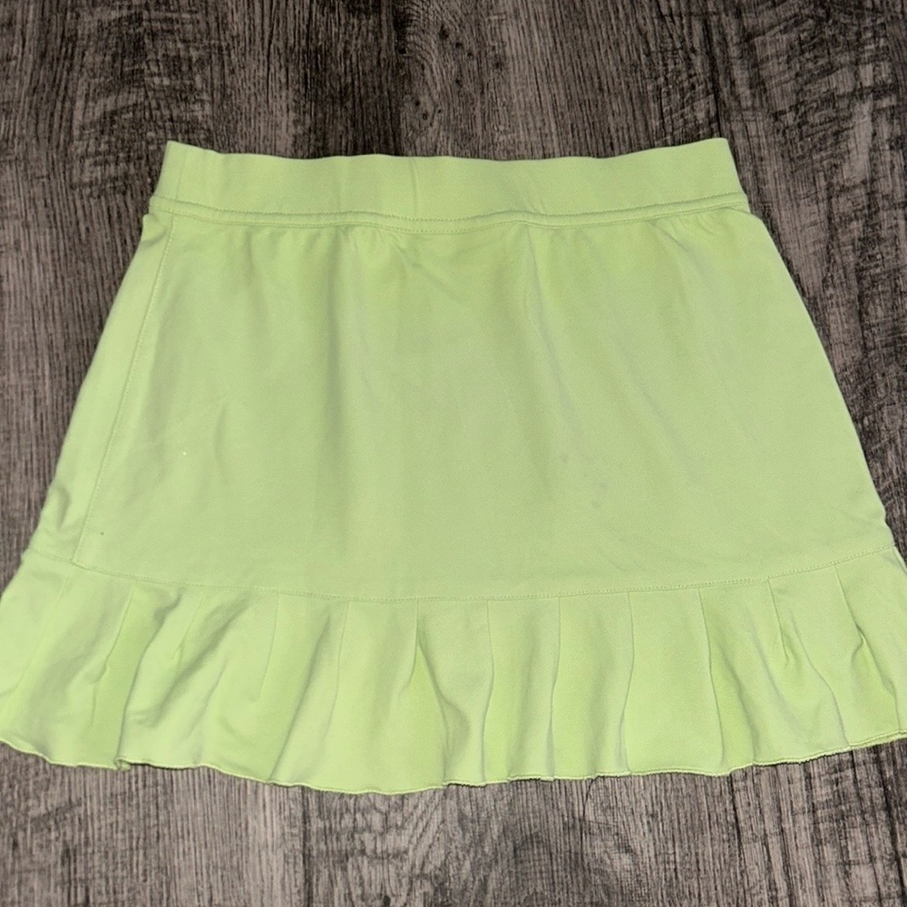 Tail Green Skater Mini Skirt with Ruffled Hem